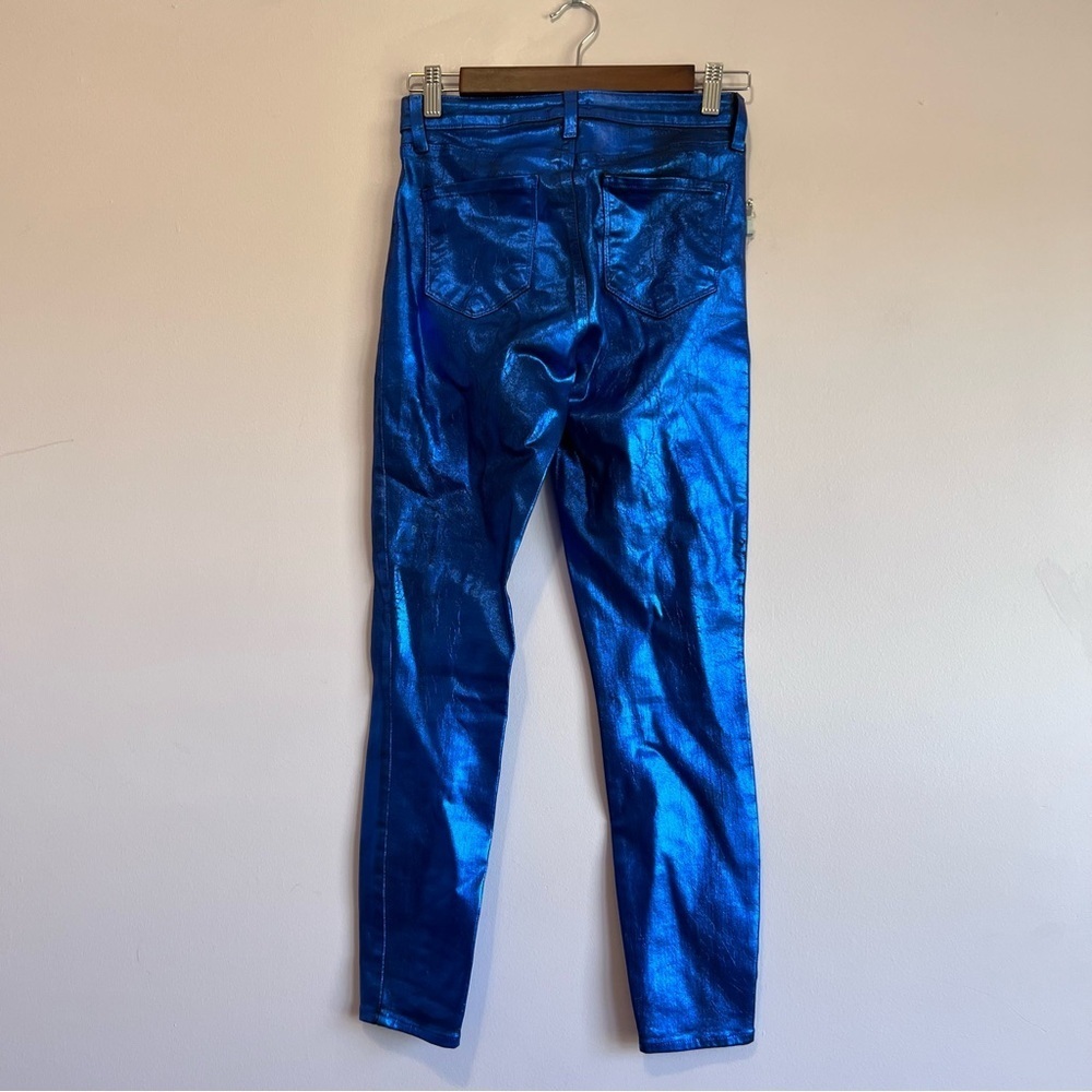 L'AGENCE MARGOT SKINNY HIGH RISE NAVY ROYAL BLUE FOIL METALLIC PANTS HOLIDAY  26 - Picture 9 of 12